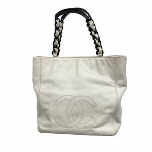 Chanel Tote Bag Lambskin White Gold Hardware Pre-owned Women's